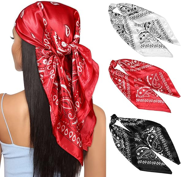 Kajeer 3 Stück Kopftuch Seidentuch Halstuch für Damen - 90x90cm Große Guadratische Elegante Sc... | Amazon (DE)