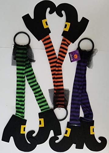 Amazon.com: Halloween Dangling Witch Leg Decorations 22”Hx15”W, Green, Orange & Purple Stripe... | Amazon (US)