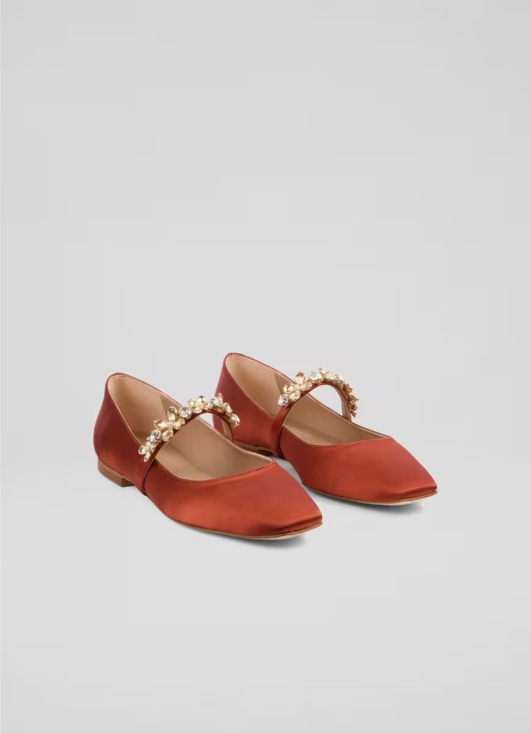 Amber Orange Posie Flower Trim Flats | L.K. Bennett (UK)