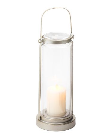 17in Led Metal And Glass Lantern With Remote | TJ Maxx