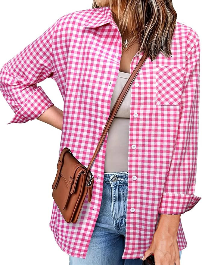 Zeagoo Long Sleeve Plaid Shirt for Women Button Down Shirts Buffalo Shackets Business Casual Blou... | Amazon (US)