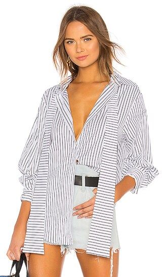 MSGM Popeline Blouse With Bow in Black & White Stripe | Revolve Clothing (Global)