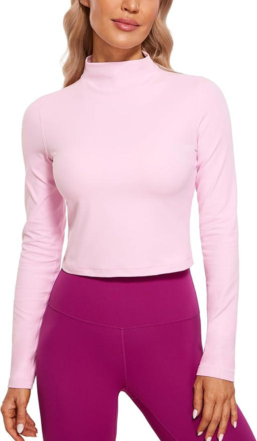 CRZ YOGA Womens Butterluxe Mock Turtleneck Long Sleeves Crop Tops Slim Fit Workout Casual T-Shirt... | Amazon (US)