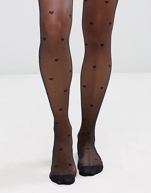 ASOS DESIGN 20 denier all over heart tights in black | ASOS (Global)