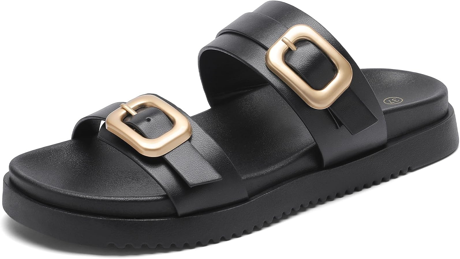 katliu Women's Comfort Flat Sandals Double Buckle Adjustable Slide Sandals Casual Summer Sandals ... | Amazon (US)
