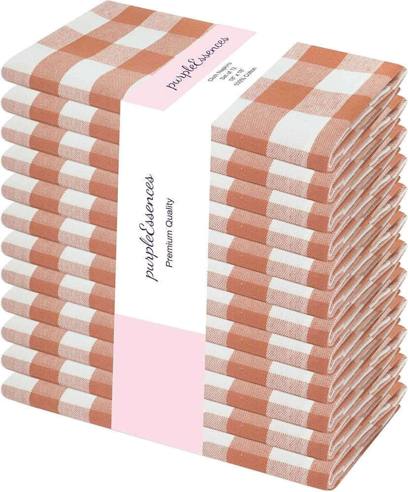 PurpleEssences Buffalo Plaid Cloth Napkins - Mitered Corners - Fall Thanksgiving Pastel Gingham C... | Amazon (US)