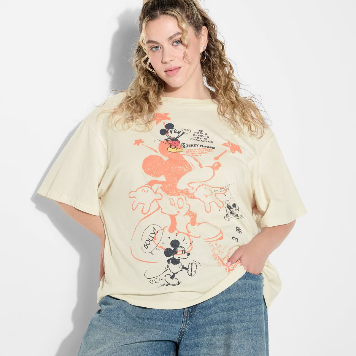 Women's Mickey Scribble Oversized Short Sleeve Graphic T-Shirt - Cream | Target