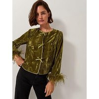 Monsoon Olivia Velvet Jacket - Green | Very (UK)