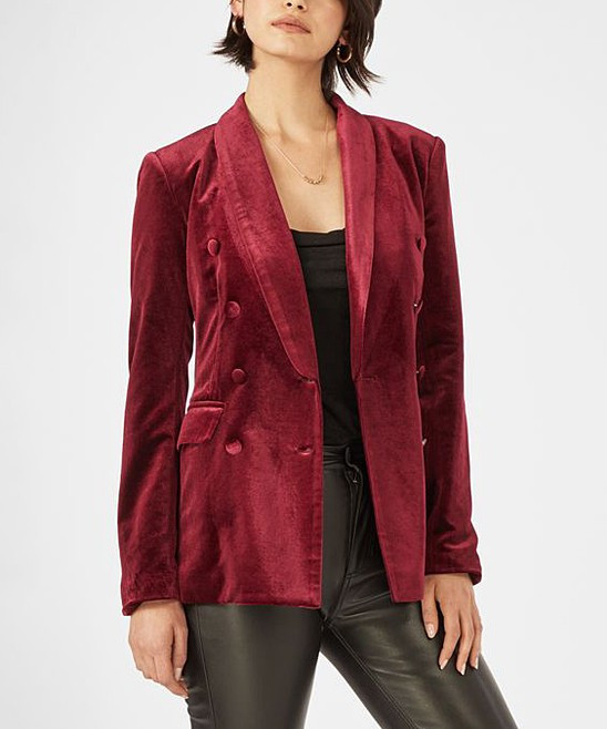 JustFab Women's Blazers DARK - Dark Red Oversize Velvet Blazer - Women | Zulily