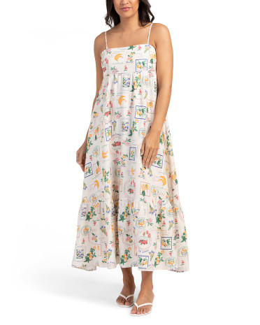 Linen Blend Vacation Tile Linen Maxi Dress | TJ Maxx