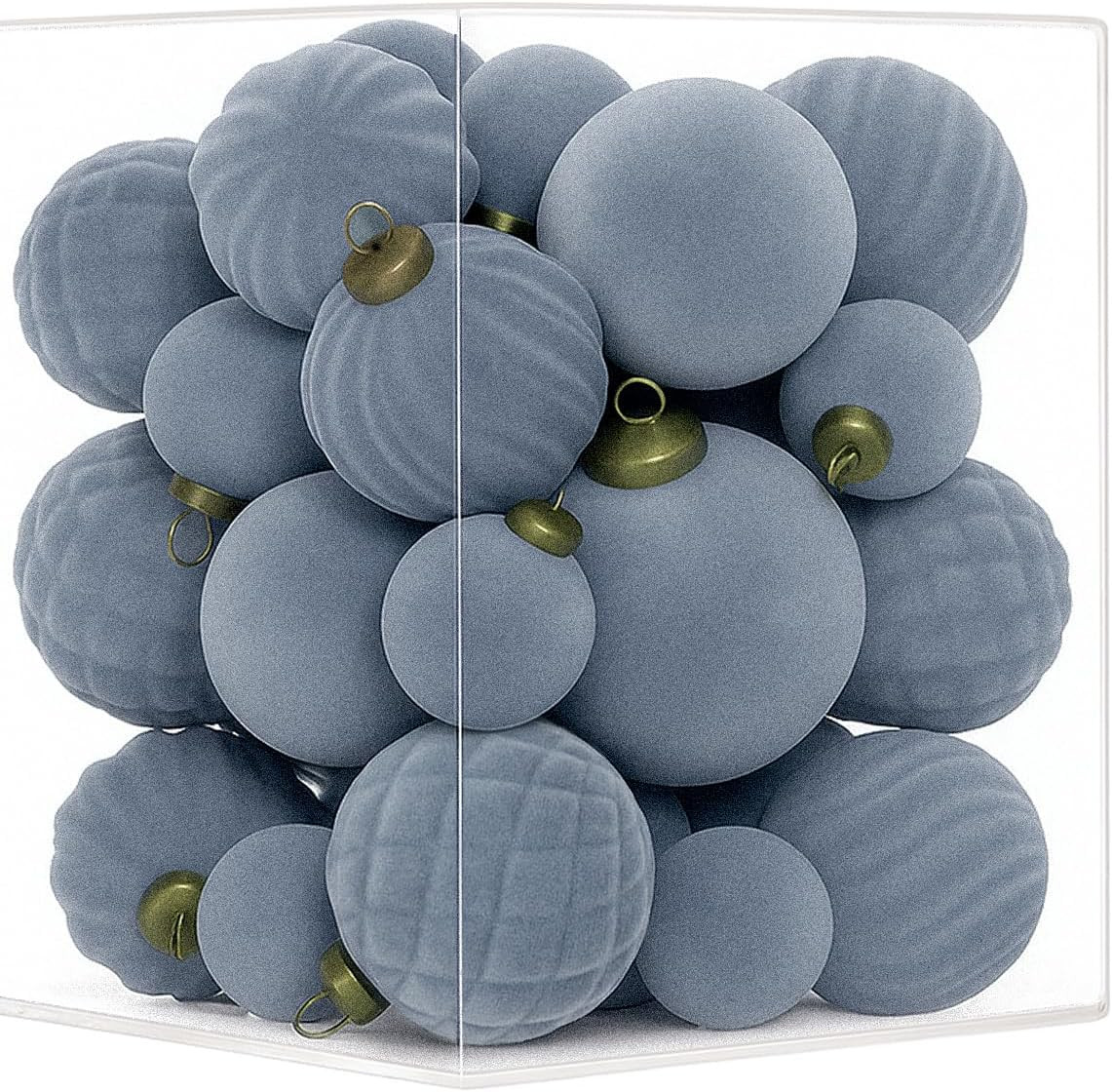 XmasExp 36PCS Velvet Christmas Ornaments Set Mixed Flocked Balls Ornaments Shatterproof Christmas Tree Decorations for Holiday,Party,Home（Light Blue） | Amazon (US)