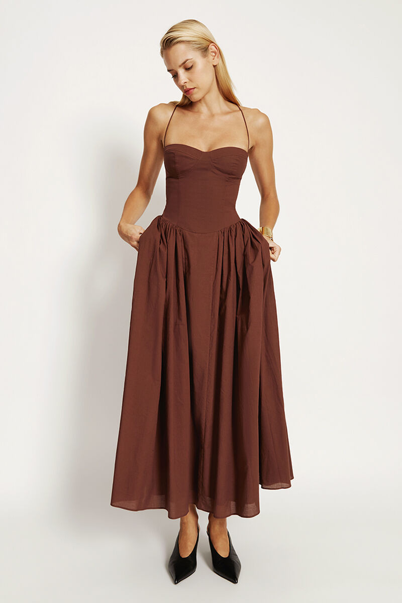 estie cotton maxi dress in chocolate | Bardot (US)