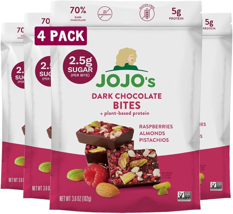 JOJO's Dark Chocolate Raspberry Almond Pistachio Bites, Added Protein, Low Sugar, Gluten Free, Ve... | Amazon (US)