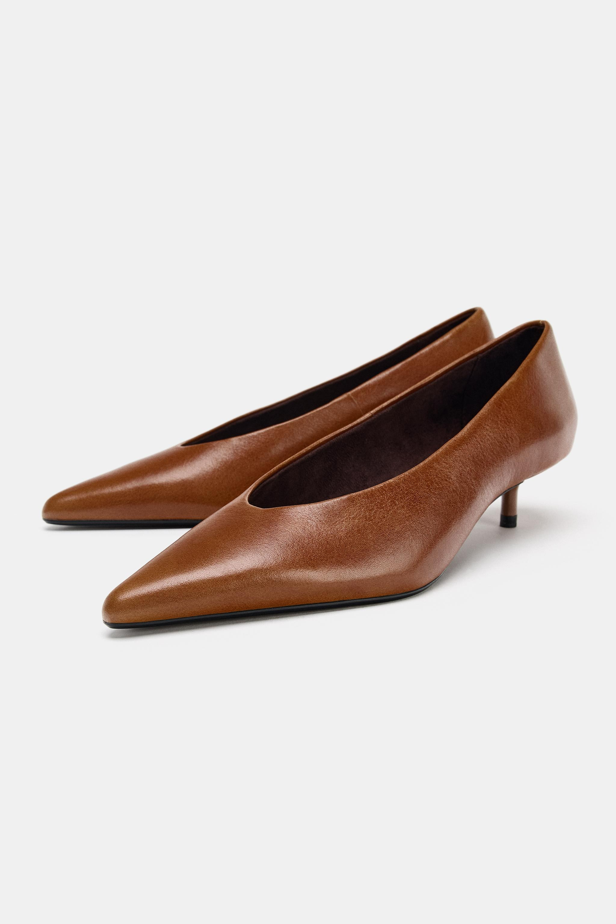 LEATHER KITTEN HEEL SHOES | Zara UK