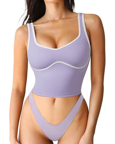 SUUKSESS Women Sweetheart Neckline Longline Sports Bra Padded Basic Workout Crop Tank Top (Purple, M) | Amazon (US)