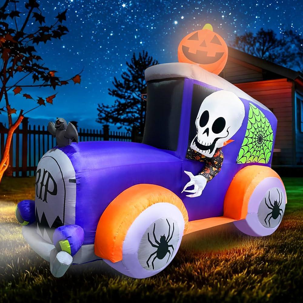 Halloween Inflatables Monster Truck Outdoor Decoration 8ft Giant Car with Skull Skeleton Pumpkin ... | Amazon (US)