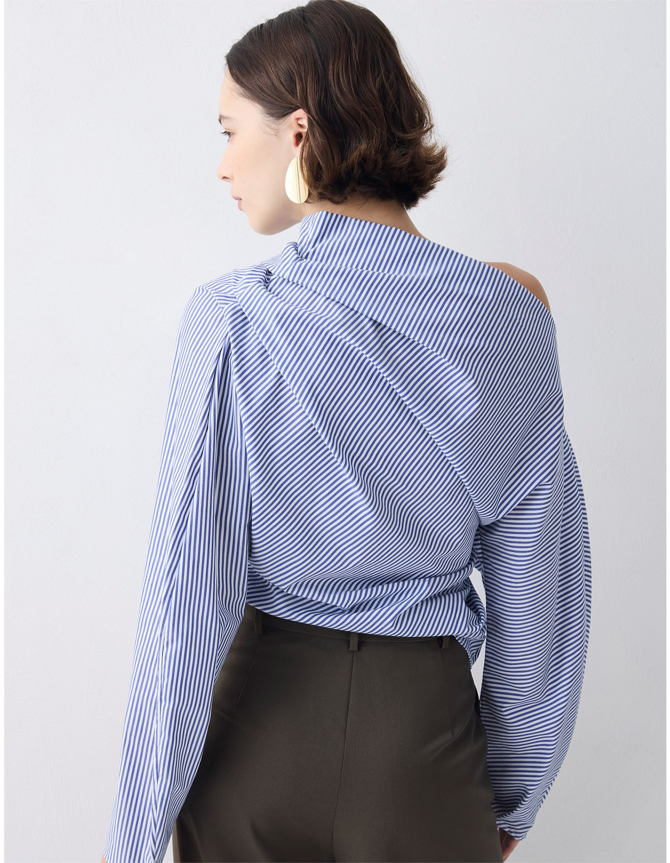 NAVY STRIPE COTTON SHIRTING DECODE LONG SLEEVE TOP | David Jones (Australia & New Zealand)