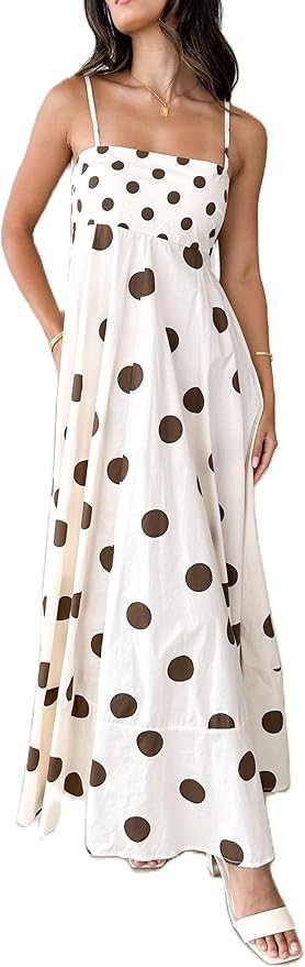UAURORAO Women Boho Maxi Dress Smocked Wedding Guest Long Flowy Dresses Spaghetti Strap Floral Ru... | Amazon (US)