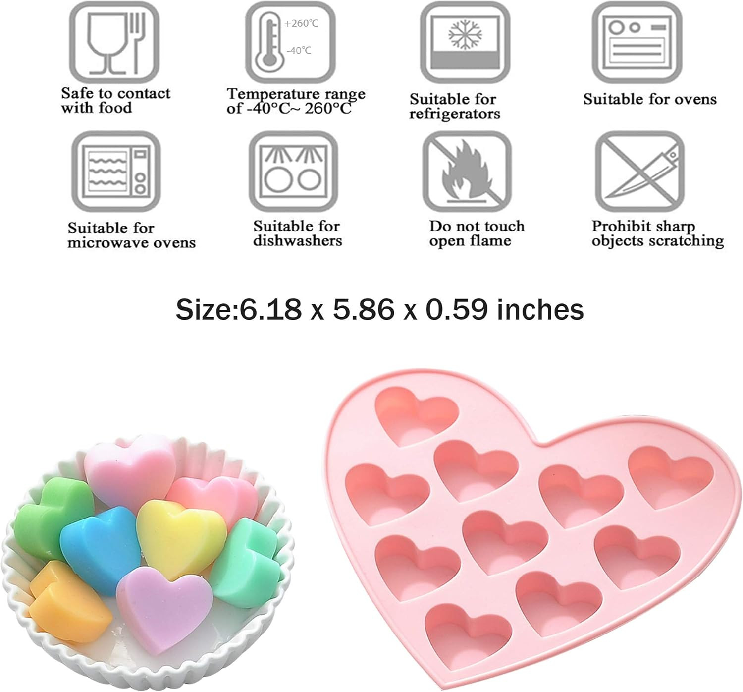 REKIDOOL Heart Shape Cake Candy Molds Chocolate Molds Silicone Gummy Cake Molds for Baking 10 Cav... | Amazon (US)