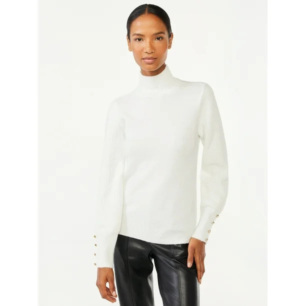 Scoop Women's Button Cuff Turtleneck Sweater - Walmart.com | Walmart (US)