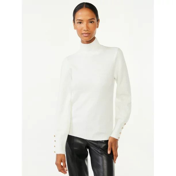 Scoop Women's Button Cuff Turtleneck Sweater - Walmart.com | Walmart (US)