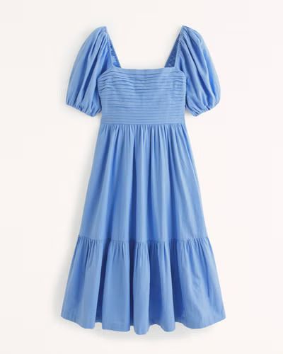 Emerson Linen-Blend Puff Sleeve Midi Dress | Abercrombie & Fitch (US)