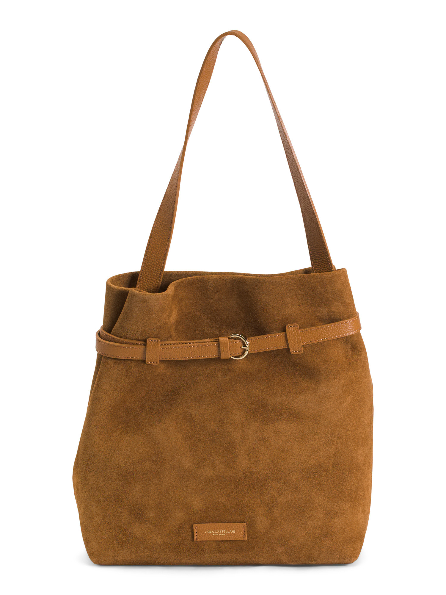 Made In Italy Suede Bucket Bag With Belt Detail | TJ Maxx