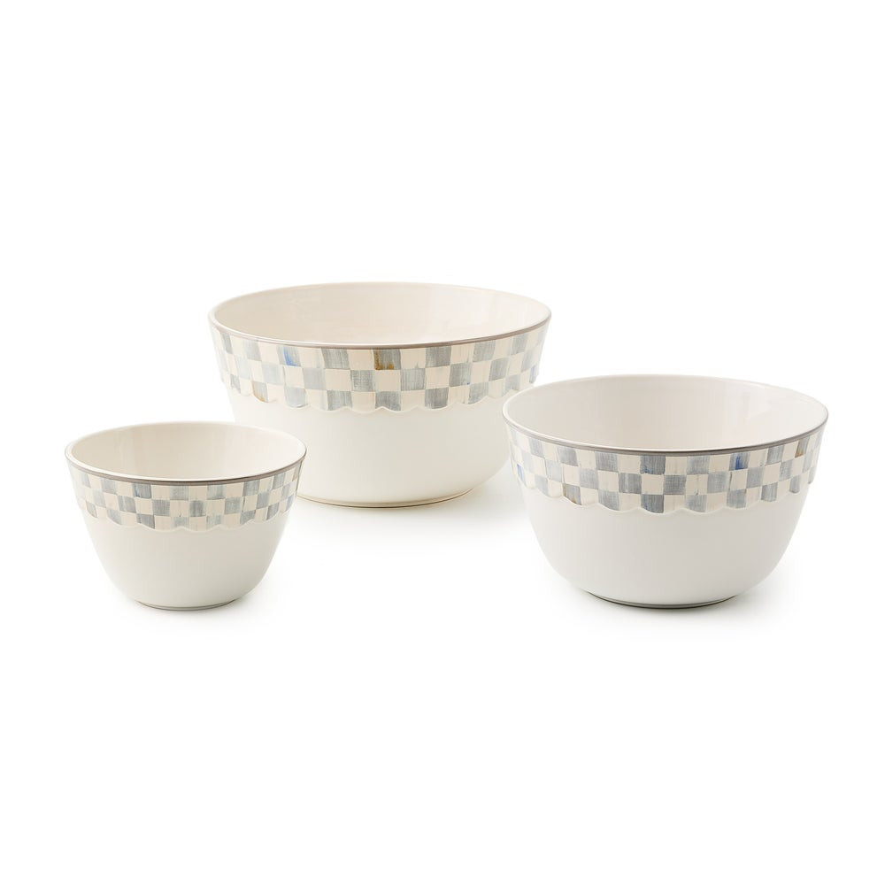 Sterling Check Everyday Mixing Bowls, Set of 3 | MacKenzie-Childs