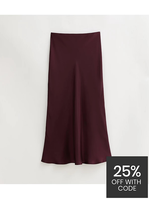 New Look Burgundy Satin Bias Cut Midi Skirt | Very (UK)