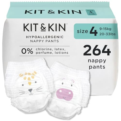 Kit & Kin Premium Nappy Pants Size 4 | 9-16 kg / 20-33 lbs | Maxi Pull Ups | 12 Packs / 264 Pants | Hypoallergenic | Vegan & Chlorine-Free | Superior up to 12 Hour Leak Protection | Amazon (UK)