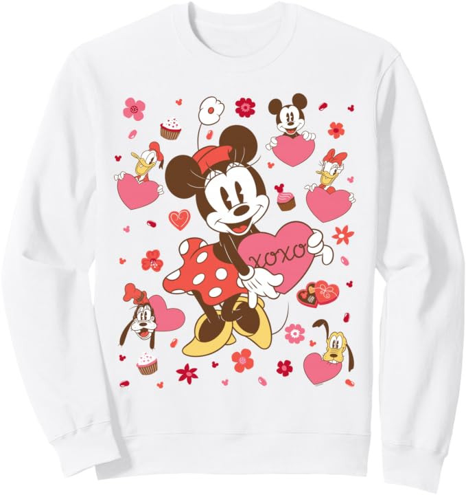 Disney Minnie Mouse & Friends Valentine's Day Retro Hearts Sweatshirt | Amazon (US)