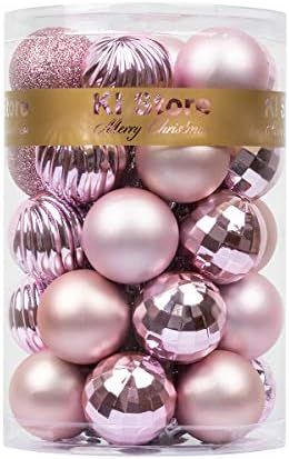 KI Store Pink Christmas Balls 34pcs 1.57-Inch Small Christmas Tree Decoration Ornaments for Xmas ... | Amazon (US)