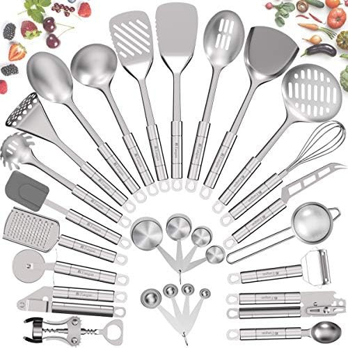 Stainless Steel Kitchen Utensil Set- Fungun 28 Pcs Cooking Utensils - Nonstick Kitchen Utensils Cook | Amazon (US)