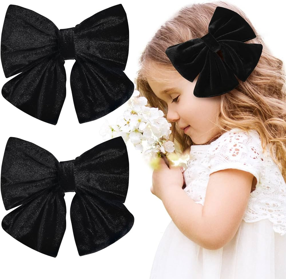 Velvet Hair Bows Girls 6" 2PCS Big Black Fall bow Alligator Clips for Toddler Hair Clips Toddlers... | Amazon (US)