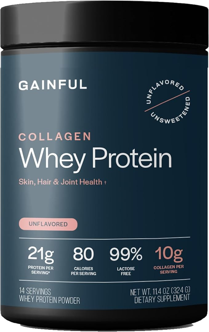 Gainful Collagen Whey Protein Powder, 21g Protein per Serving, Unflavored, Supports Muscle Recove... | Amazon (US)