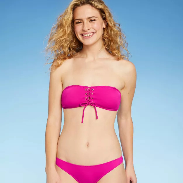 Women's Center Lace-Up Bandeau Bikini Top - Shade & Shore™ Fuschia Pink | Target