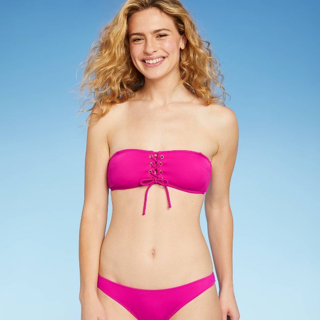 Women's Center Lace-Up Bandeau Bikini Top - Shade & Shore™ Fuschia Pink | Target