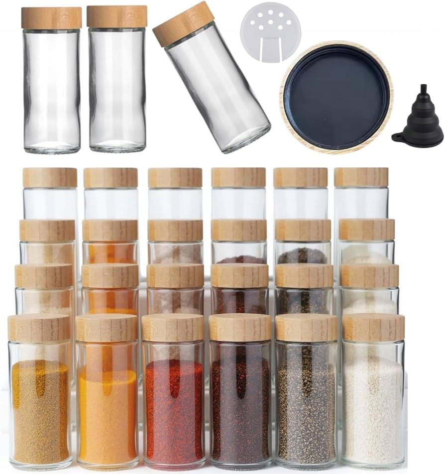 24 pcs Modern Round Glass Spice Jars 120ml with Bamboo Lids - Empty Spice Containers with Shaker ... | Amazon (US)