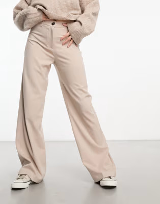 Bershka wide leg tailored trousers in beige | ASOS (Global)