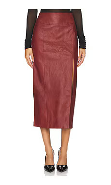 Bardot Dante Faux Leather Midi Skirt in Deep Red from Revolve.com | Revolve Clothing (Global)
