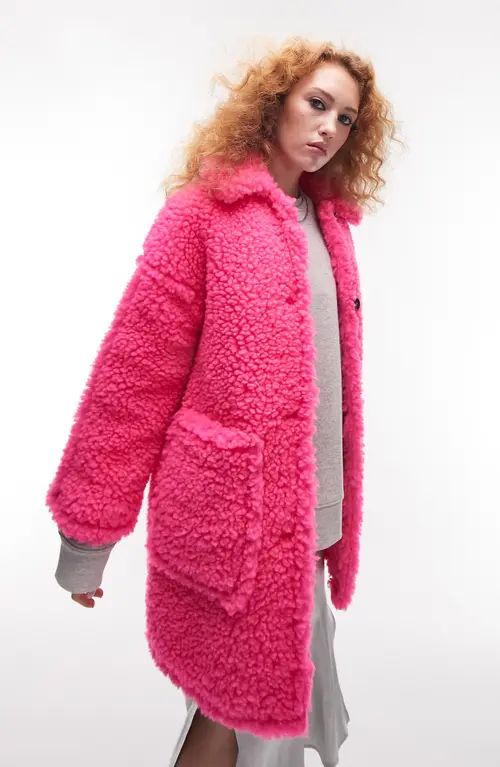 Topshop Chunky Faux Shearling Coat in Bright Pink at Nordstrom, Size 4 Us | Nordstrom