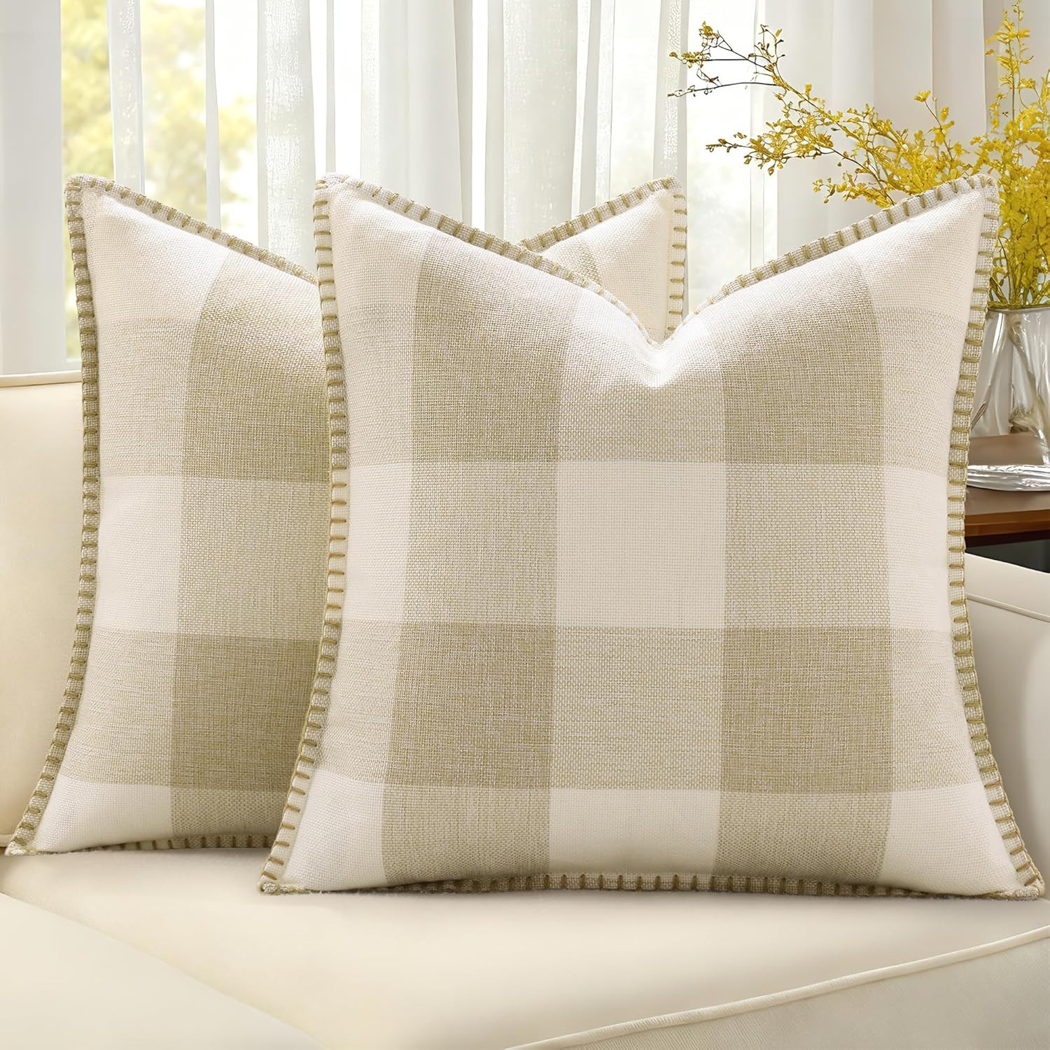 decorUhome Summer Buffalo Plaid Check Throw Pillow Covers 18x18 Set of 2 Outdoor Linen Decorative... | Amazon (US)