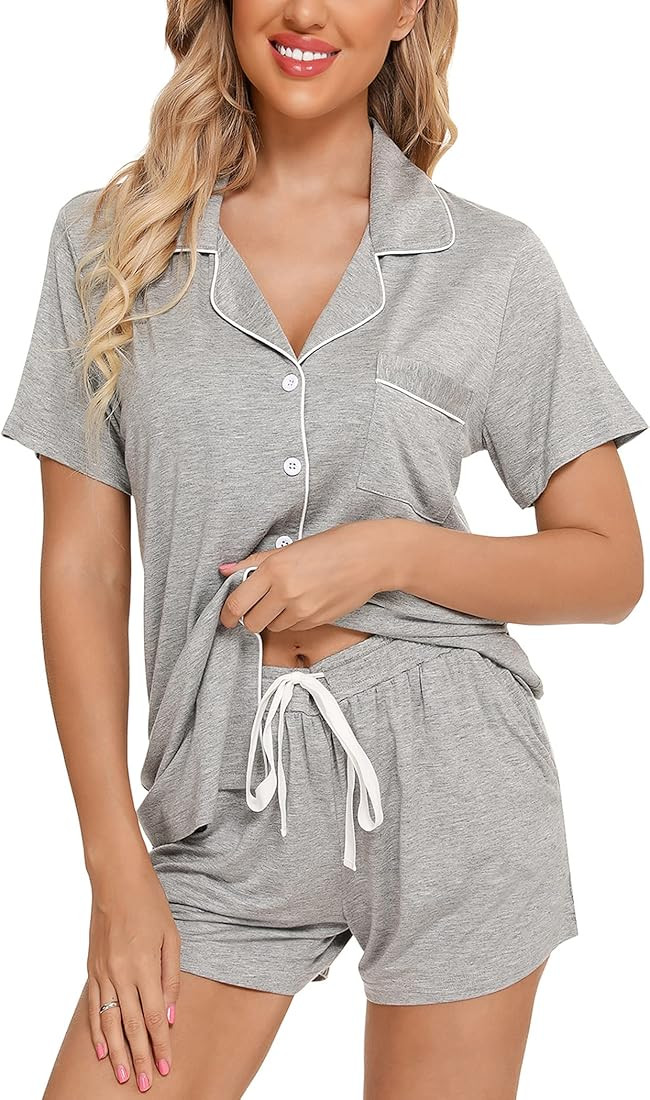 Leikar Womens Button Down Pajama Sets Bride Pajamas Sets Sleepwear Shorts Lounge Set | Amazon (US)