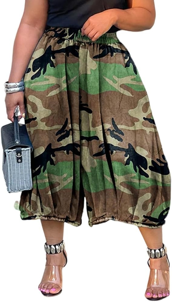 Womens High Waist Camo Cargo Jeans Baggy Capris Pants | Amazon (US)