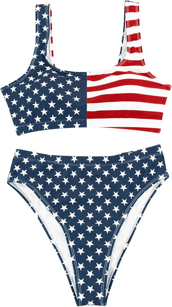 Selowin Womens Tank Crop Top High Waisted Cheeky Two Piece Bikini Sets Swimsuits | Amazon (US)