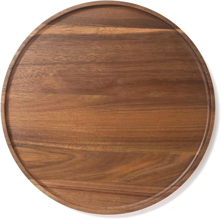 Round Wood Tray, Acacia Wooden Decorative Serving Tray for Coffee Table and Home Decor, Wooden Ap... | Amazon (US)