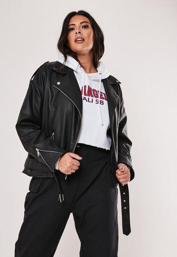 Plus Size Black Faux Leather Oversized Boyfriend Biker Jacket | Missguided (US & CA)