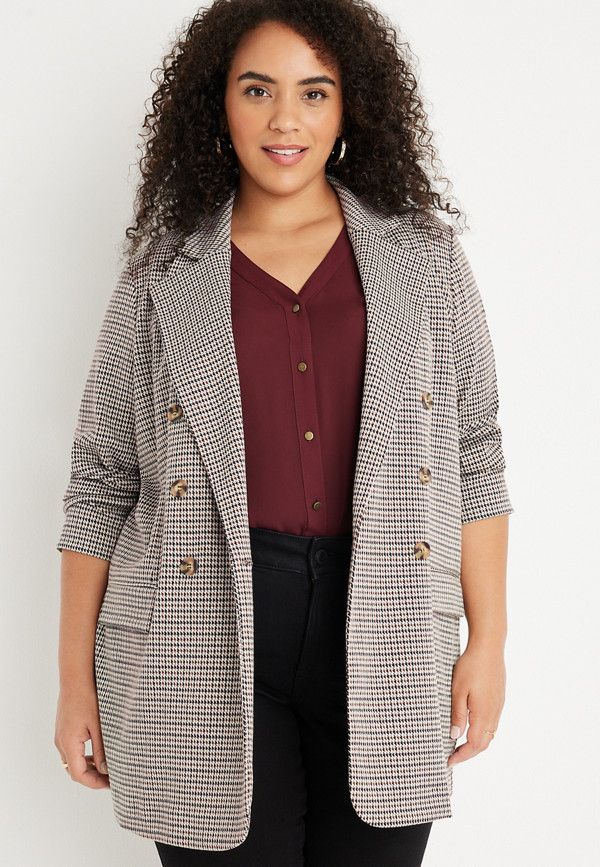 Plus Size Plaid Boyfriend Blazer | Maurices