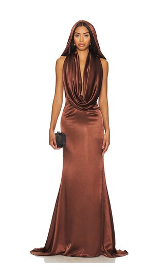 Olivia Hooded Gown in Brown | Revolve Clothing (Global)