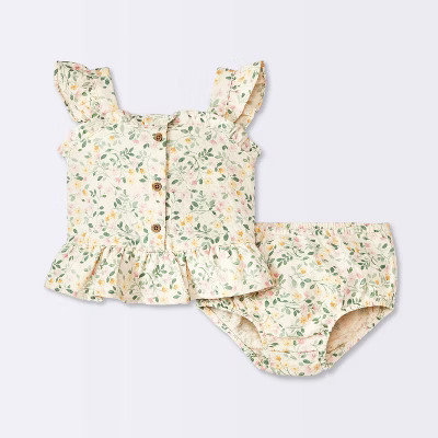 Baby Girls' Floral Peplum Top & Bloomer Set - Cloud Island™ Cream | Target